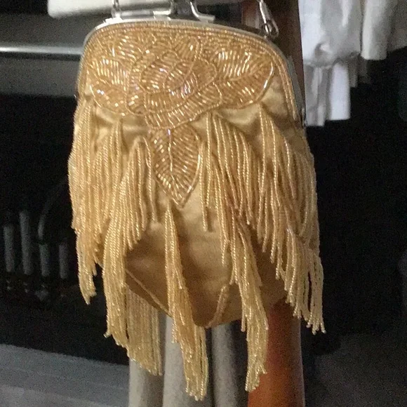 Vintage gold beaded evening bag - Picture 2 of 7